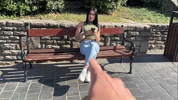 Brunette tourist with an angel face sucks my cock in the park